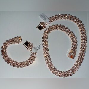 NEW 14MM HipHop Rose Gold White Braclet & Chain Set